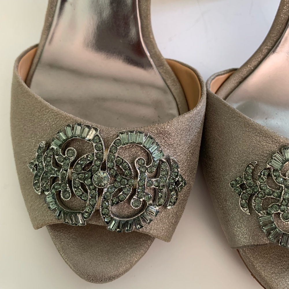 Badgley Mischka Taupe Leather Pumps with Rhinestone Embellishment - Picture 3 of 5